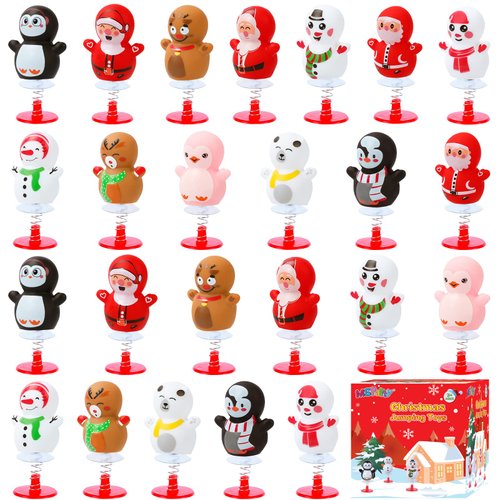 MGparty 24 Pack Christmas Jumping Popper Spring Toys Christmas Party Favors Toys for Kids Birthday Party Carnival Prizes Pinata Filler Classroom Rewards Treat Bags Gifts Poppers Toys Pop Up Critters