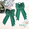 DEEKA 12 PCS Glitter Collegiate Style Cheer Bows Long Tail Full Rhinestones Skinny Shiny Cheer Bow Ponytail Holder Handmade Bows for Girls Teens Cheerleader Sports -Forest Green