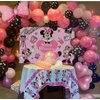 Pink Mouse Birthday Backdrop 6x4ft and Pink Mouse Color Balloon Garland Kit,116 pcs Pink Black Dot Balloon Arch with Pink Bow Balloons for Girls Mouse Theme Birthday Baby Shower Party Supplies