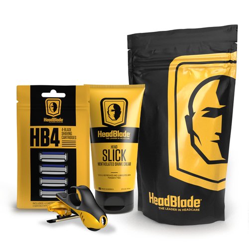 Moto Men's Head Shaving Starter Kit with 5oz HeadSlick Shaving Cream, Shaving Razor, Blade Refills