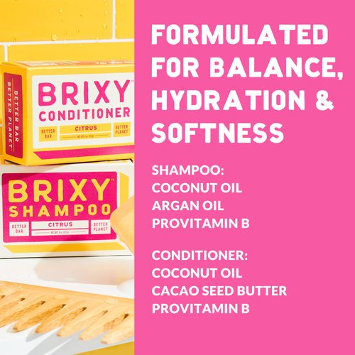 BRIXY Balancing Shampoo and Conditioner Bar Set - Controls Oil And Hydrates Strands, All Hair Types, pH Balance, Color Safe, Removes Build Up, Vegan, Plastic Free