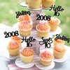 Gyufise 24 Pack Black Glitter 16th Birthday Cupcake Toppers Hello Sweet 16 Sixteen Since 2008 Cupcake Picks for 16th Birthday Party Cake Decorations Supplies
