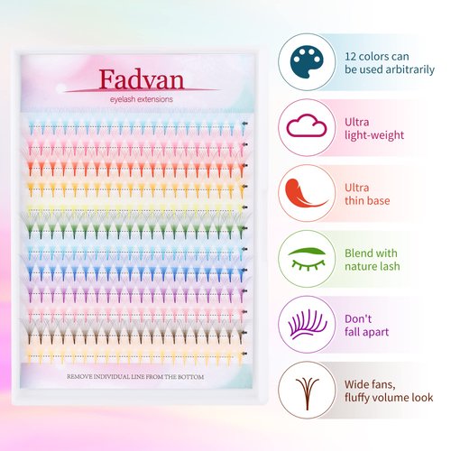 Colored Lash Extensions 240PCS 12 Color Premade Fans Eyelash Extensions 10D 15mm Color Lashes Extension 0.07 D Curl Professional Soft and Light Weight Colored Individual Lashes (12 Color-0.07D, 15mm）