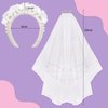 CIEHER Pearl Bride Headband and Wedding Veil for Bride, Pearl and Flower Bride Headband for Bachelorette Party Favors Bridal Shower Decorations