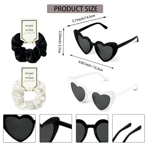 HHENGDAS Satin Bridesmaid Scrunchies Set of 8 Bachelorette Heart Sunglasses Hair Ties Bridal Shower Gift for Wedding Bachelorette Party Favors Bridesmaid Proposal Gifts (White&Black)
