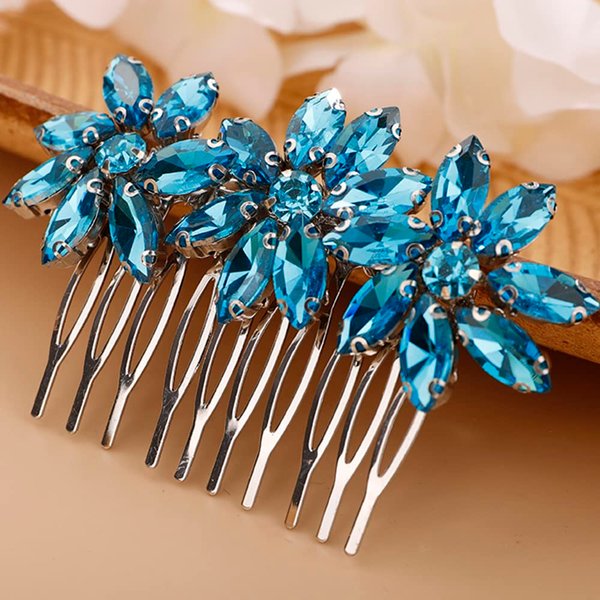 BERYUAN Crystal Flower Hair Comb for Women Girls Prom Crystals Hair Comb Wedding Headpiece for Bride Bridemaid Flower Girls peacock blue
