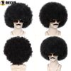 BECUS 5pcs Afro Wig Men Set 1970s 80s Wig for Men, Disco Wig for Halloween Party, Short Wigs for Men Boys, Rocker Costume Set Wig for Cosplay Costume(Wig+Glasses+Mustache+Necklace+Wig Net)