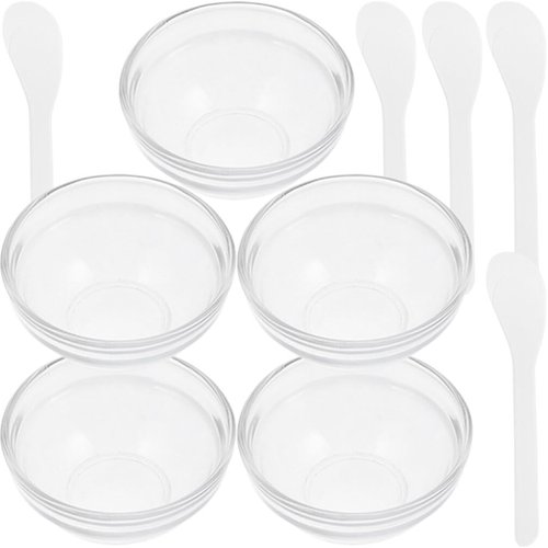 FOMIYES Facial Masks Mixing Bowl Set 5 Sets Masks Prep Measuring Bowl with Spatula, Clear Glass Mix Bowl, Cosmetic Mix Bowl, Skincare Makeup Kit for Home Salon DIY Jelly Mud Masks