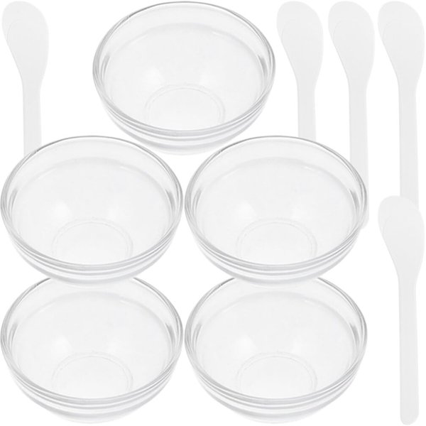 FOMIYES Facial Masks Mixing Bowl Set 5 Sets Masks Prep Measuring Bowl with Spatula, Clear Glass Mix Bowl, Cosmetic Mix Bowl, Skincare Makeup Kit for Home Salon DIY Jelly Mud Masks