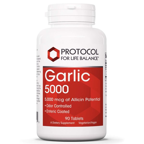 Protocol Garlic 5,000-5,000mcg Allicin Supplement - Odor Controlled, Enteric Coated - Vegan & Kosher - 90 Tablets