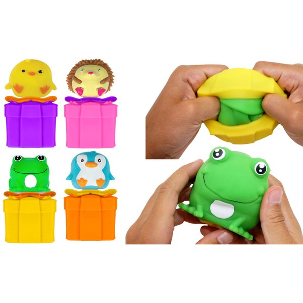 JA-RU Reversible Surprise Animal Squishies (4 Animal Pack Assorted) Frog, Chicken, Hedgehog & Penguin Mochi Squishy Toy. Stress Relief Anger Management Toys. Treasure Box Items. 4415-4s