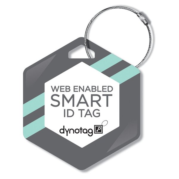 Dynotag® Web Enabled Smart Deluxe Steel Property ID Tag + Steel Ring, with DynoIQ™ & Lifetime Recovery Service. Hexagon (Geometric Design)