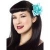 Turquoise and White Skull Rose Hair Clip from Sourpuss Clothing, 4"