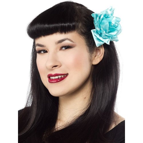 Turquoise and White Skull Rose Hair Clip from Sourpuss Clothing, 4"