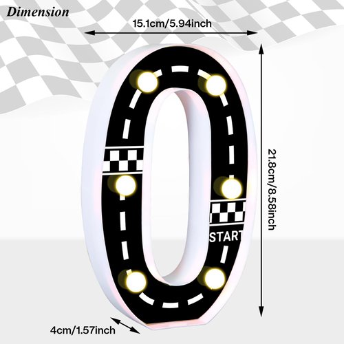 Racing Car Light up Numbers Checkered Birthday Decorations Happy Birthday Light up Sign Racetrack Inspired Decor Cars Theme Birthday Party Decorations Racing Party Supplies (Number 0)