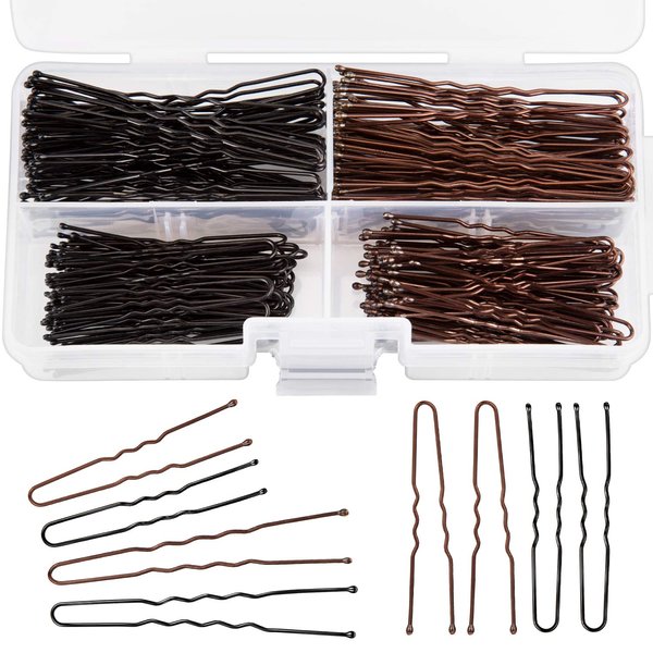 AIEX 200 pcs U Shaped Bun Hair Pins Kit Hair Clips Bobby Pins Hair Clips for Women Girls and Hairdressing Salon with Storage Box, Black Brown