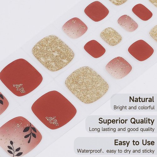 DUKASOU Semi Cured Gel Pedicure Strips, (Romantic Autumn)26 PCS Gel Nail Strips Works with Any UV Light, Salon Quality Gel Nail Stickers，Easy to Apply & Remove