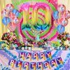 JOYMEMO Tie Dye 10th Birthday Decorations for Girls, Rainbow Peace Out Single Digits Tie Dye Tenth Birthday Party Supplies, Paper Glitter Banner & Cake Topper Double Digits 10 Birthday Decor