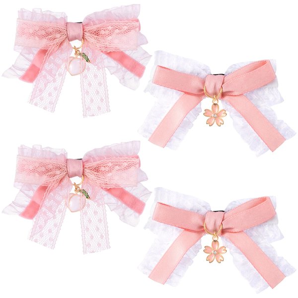 HINZIC 4Pcs Pink and Lace Hair Clips, Cute Bow Alligator Clips Pink Peach Bow for Girls Hair Flower Peach Pendant Barrettes Wedding Prom Engagement Birthday Decoration for Teen Girls Women Thin Hair