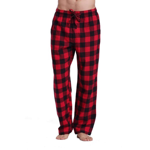 CYZ Men's 100% Cotton Super Soft Flannel Plaid Pajama Pants-BlackRedGingham-L
