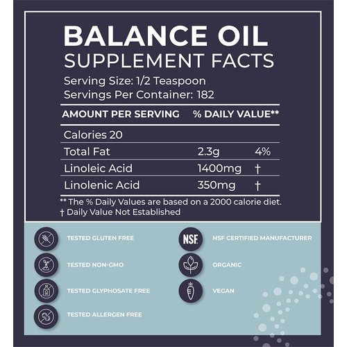 BodyBio Balance Oil - Essential Fatty Acids Omega 3 & 6 - Cold Pressed, Vegan, Organic Safflower and Flax Seed Oil Blend for Brain & Mood Support and Cellular Health, 16 oz
