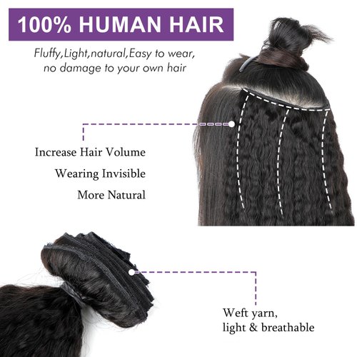 Kinky Straight Clip in Hair Extensions Real Human Hair 7Pcs 120g OQ Hair Kinky Straight Clip Ins Full Head Double Weft Brazilian Virgin Hair Extensions for Women Natural Black 7Pcs 120g 22Inch