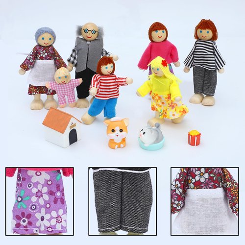 ONEST 18 Pieces Wooden Dollhouse Family Set Mini People Figures Sets Dollhouse Dolls Wooden Doll Family Pretend Play Figures Accessories for Pretend Dollhouse Toy
