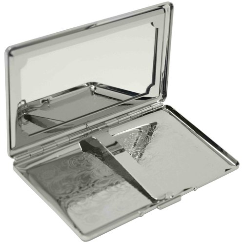 Silver Victorian Scroll (Half Pack 120s) Metal-Plated Cigarette Case & Stash Box with Mirror