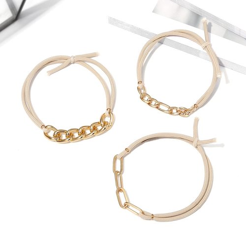 Bartosi Bracelet Hair Ties With Beige Elastic, Hair Ties Bracelet for Women, Looks Awesome On Your Wrist and Great In Your Hair Ponytail Holder Hair Ring Ropes Hair Accessories for Girls (3Pcs)