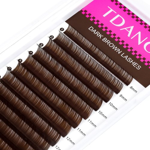 TDANCE Dark Brown Lash Extensions Colored Lash Extensions 0.03/0.05/0.07mm C/D Curl Premium Brown Lashes Salon Use Brown Eyelash Extensions(Dark Brown,0.03-C,8-15mm)