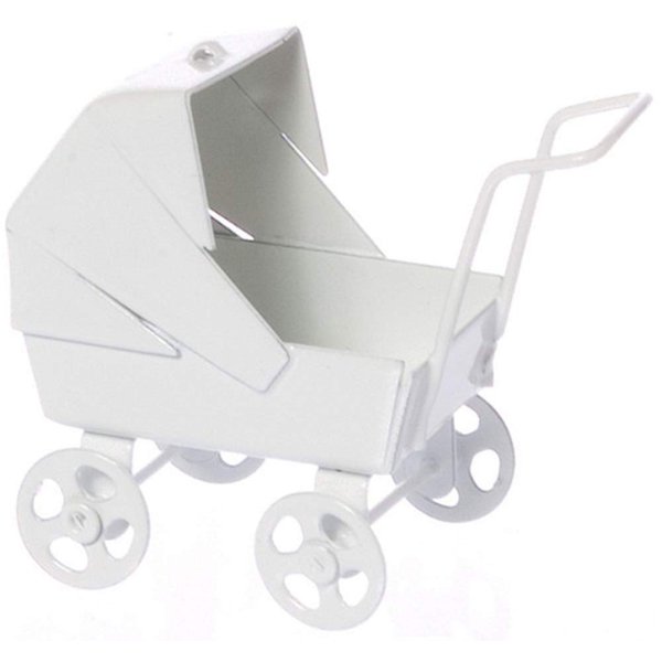 Dollhouse Miniature 1:12 Scale White Pastel Baby Carriage Ma1329