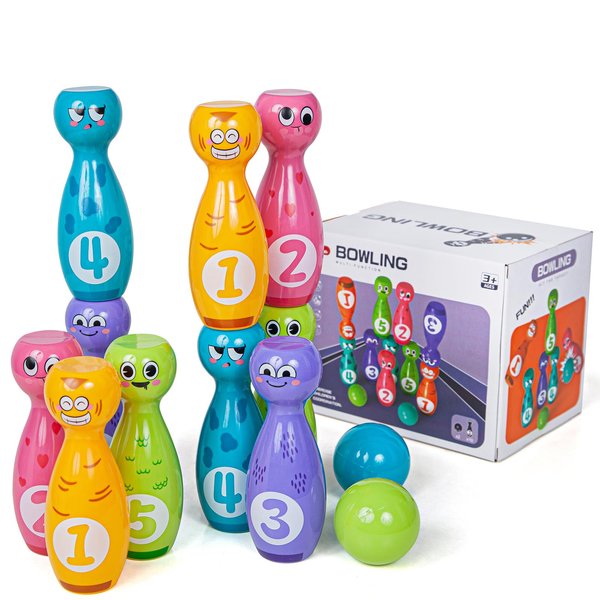 Bowling Set for Kids 2-5,Includes 10 Plastic Pins & 2 Balls, Indoor Activity Games, Birthday Gifts for Boys Girls 5-7,(Color Gift Box Packaging)