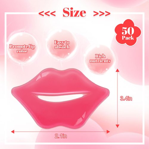 CACASO 50 Pcs Collagen Crystal Lip Masks,Lip Mask Sheet,Moisturizing Lip Mask,Lip Sheet Mask,Pink Lip Care Pads Mask for Dry Lips Hydrating Nourishing,Anti Chapped,Anti-Wrinkle,Plump Your Lips