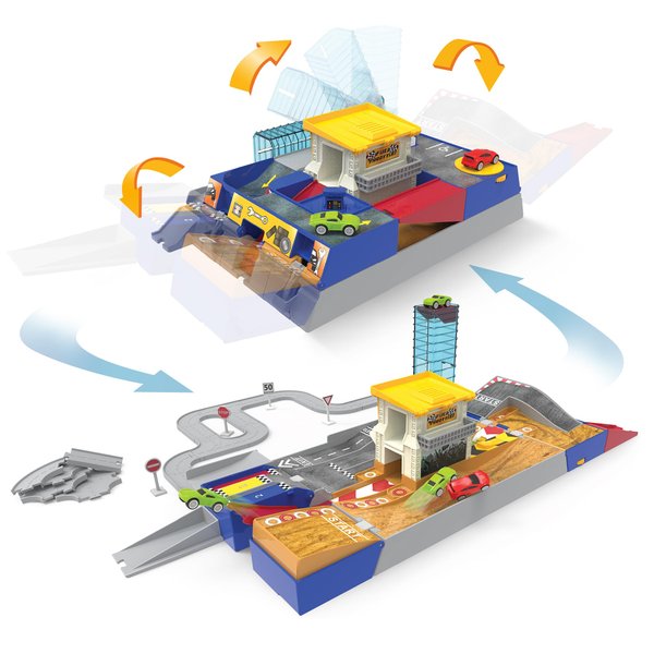 Driven by Battat – 80Pcs Auto Shop & Race Track Playset – Collapsible – Included Mini Cars, Tracks & Road Signs – Gift Car Toys for 3 Year Old+ – Various Racing Routes