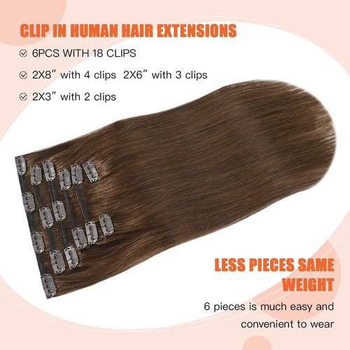 UGOTRAYS Medium Brown Hair Extensions Real Human Hair Clip in Hair Extensions 70g 7pcs 18inch,Soft & Natural Straight Double Weft for Women 18in #4 Chocolate Brown Hair Extensions