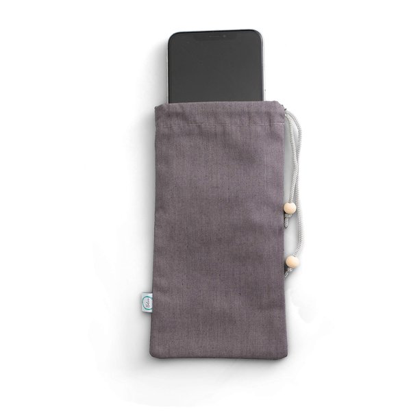 HALSA EMF Cell Phone Pouch 4x8 Inch - One Size Fits All Phones - 100% Silver Fiber for Digital Security, Signal Blocking, EMF Protection, Data Privacy. Fits in Pocket or Purse. Drawstring Closure