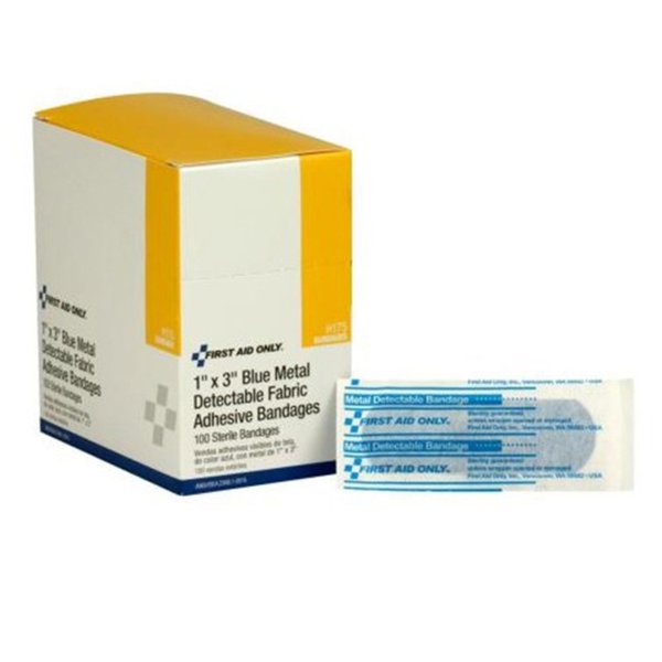 First Aid Only H175-001: Blue Metal Detectable 1"X3" Fabric Bandages, 100/Box