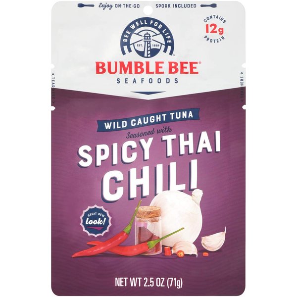 Bumble Bee Spicy Thai Chili Seasoned Tuna, 2.5 oz Pouch - Ready to Eat - Wild Caught Tuna Pouch - 14g Protein per Serving - Gluten Free