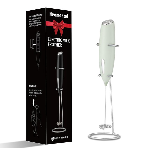 Hemantol Electric Milk Blender, 10000 R/Min, Handheld, Easy To Store Portable, cordless, Removable Stainless Steel Blender, Lattes, Coffee, Mixing Drink, Batteries Not Included (DEEP Light green)