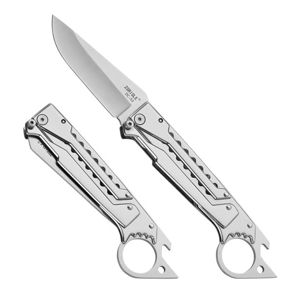 ZSRISLE Stainless Steel Blade,All Steel Handle,Suitable for Home Use,Outdoor Camping,Fishing Pocket Knife,Folding Pocket Knife,9.7 Inch - Silver