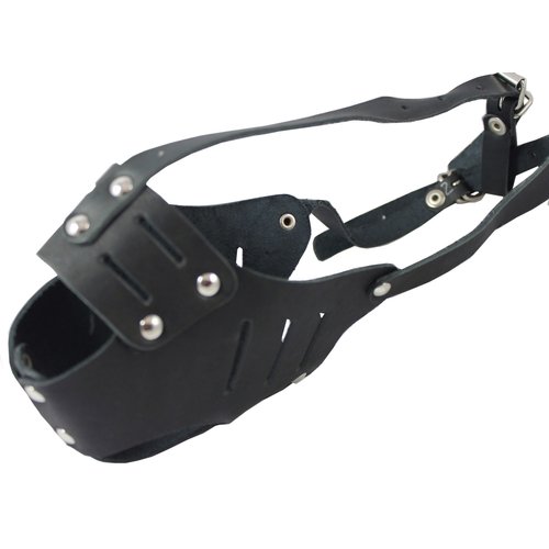Real Leather Cage Basket Secure Dog Muzzle #117 Black - Poodle, Spaniel (Circumference 10.75", Snout Length 2.75")