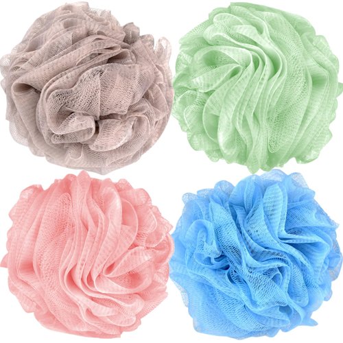 Fu Store Bath Sponges Shower Loofahs 70g Mesh Balls Sponge 4 Solid Colors for Body Wash Bathroom Men Women - 4 Pack Scrubber Cleaning Loofah Bathing Accessories