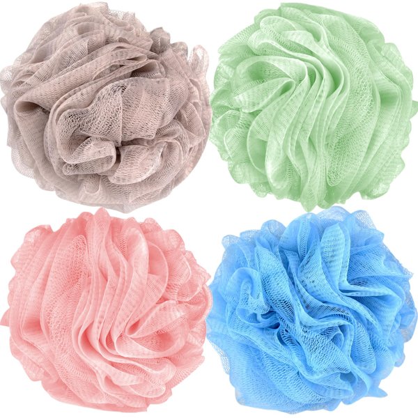 Fu Store Bath Sponges Shower Loofahs 70g Mesh Balls Sponge 4 Solid Colors for Body Wash Bathroom Men Women - 4 Pack Scrubber Cleaning Loofah Bathing Accessories