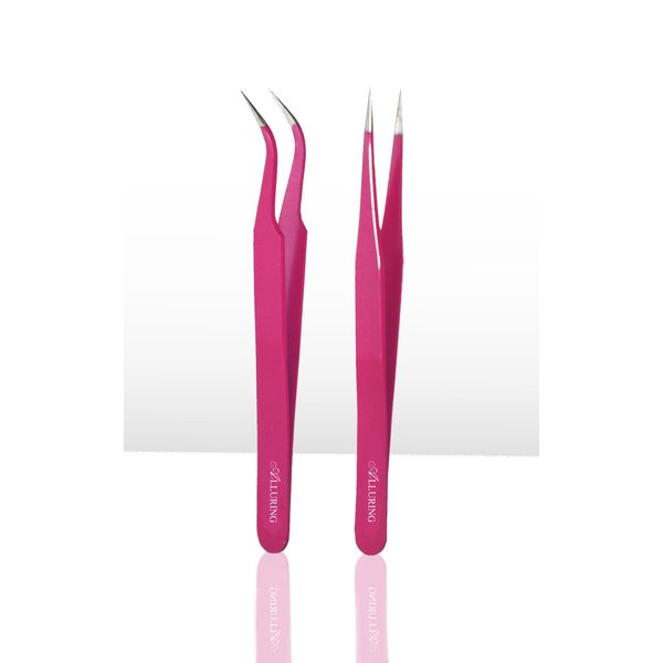 Eyelash Extension 1 Set of Magenta ESD Straight & Curved Tweezers