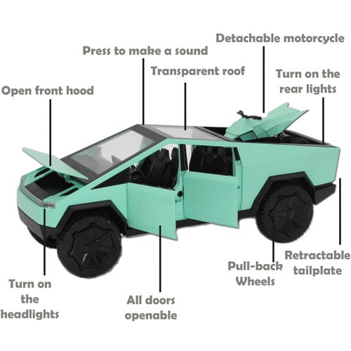 Qcar 1/24 Pick-up Truck Toys for Kids, Pickup Truck with RV Motorcycle, Alloy Truck Toy Vehicles with Sound and Light, Pick-Up Play Trucks for Adults Kids Play or Display Gifts (Green)