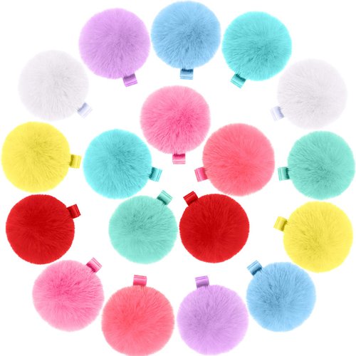 18 Pieces Ball Pom Pom Hair Clips 2 Inch Cute Pom Pom Hair Barrettes Spring Fall Autumn Alligator Clips Candy Color Hair Clips Colorful Fluffy Fur Barrettes for Toddlers Baby Girl Hair Accessories