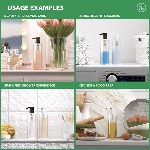 Bar5F Plastic Lotion Bottles with Black & White Pumps, 16 oz | Leak Proof, Empty Clear Cylinder, Refillable, BPA Free for Shampoo, Moisturizer, Face Cream, Liquid Hand Soap | Pack of 2