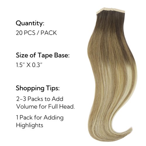 HOTBANANA Tape in Hair Extensions, 18 Inch Tape in Hair Extensions Human Hair 20pcs 50g Walnut Brown to Ash Brown and Bleach Blonde Balayage Tape Hair Extensions Straight Human Hair Tape in Extensions