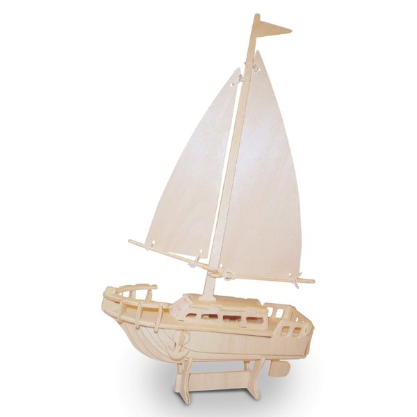 Puzzled 3D Puzzle Sailboat Wood Craft Construction Model Kit, Fun Unique & Educational DIY Wooden Toy Assemble Model Unfinished Crafting Hobby Boat Puzzle to Build & Paint for Decoration 39pcs Pack