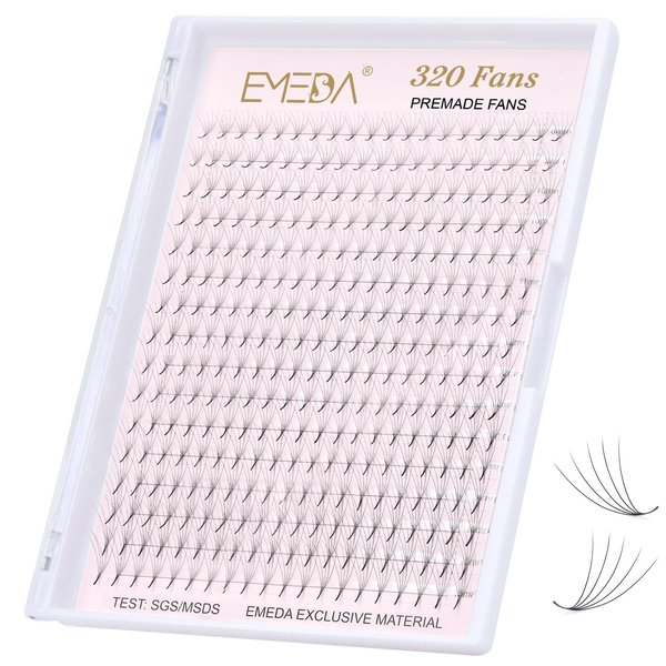 EMEDA 320 Fans Premade Lash Fans Pointy Thin Base XL Boxes Premade Fans Eyelash Extensions Stable D Curl Lash Extension Premade Fans Pre Fanned Volume Lash Extensions (5D-0.07-D-8-15mm)